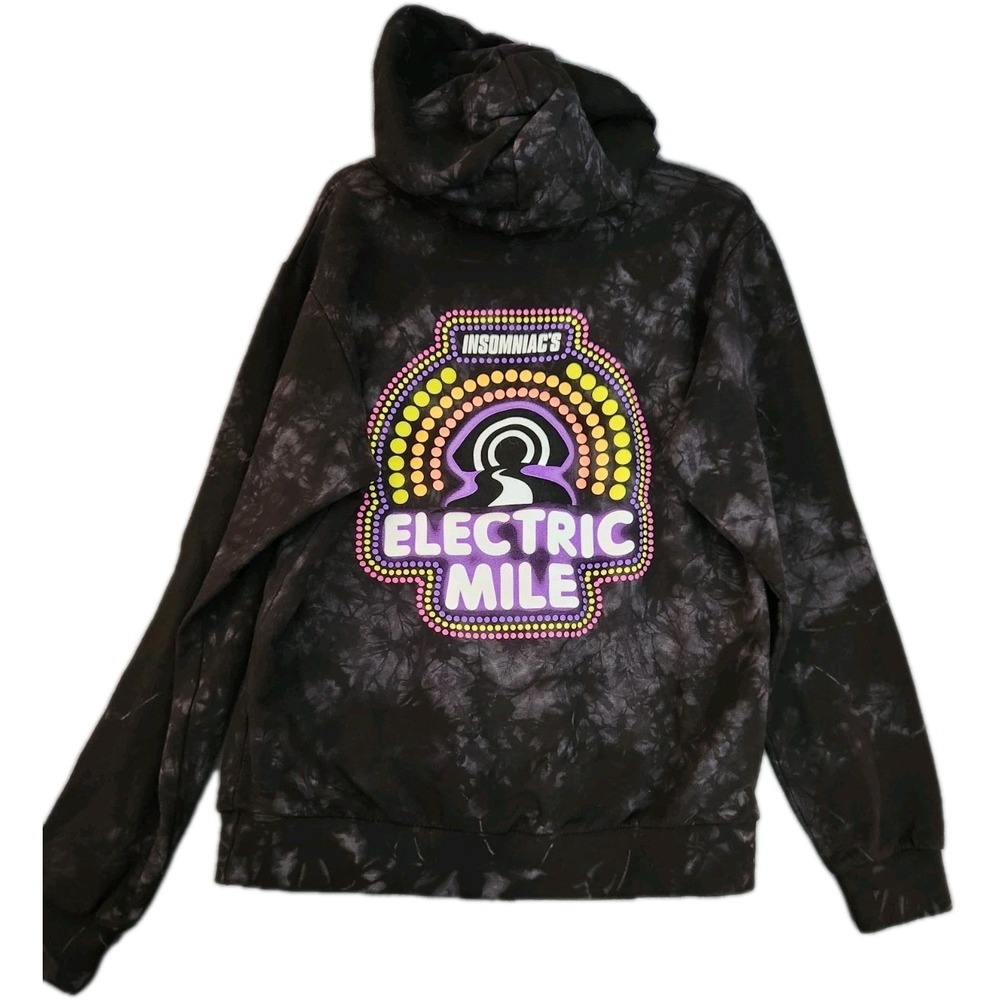 Insomniac EDC Electric Mile Beyond Wonderland Hoodie Black Tye Die Pullover Sz M